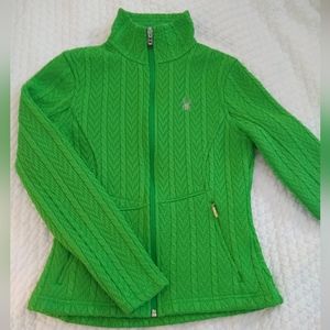 Spyder women's small kelly green cable knit jacket.